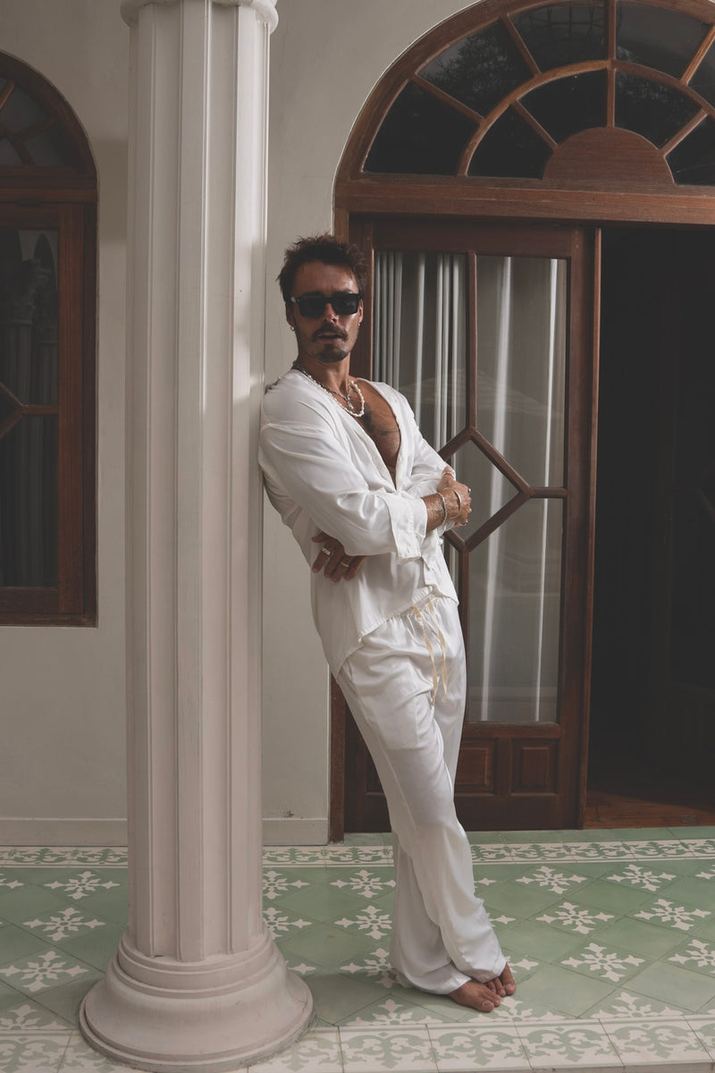 White silk-effect shirt and pants set – Armè BIANCO SET